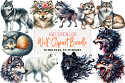 Watercolor Wolf Clipart Bundle, an Illustration by DreamArtGraphic (Thumbnail 1 of 6)