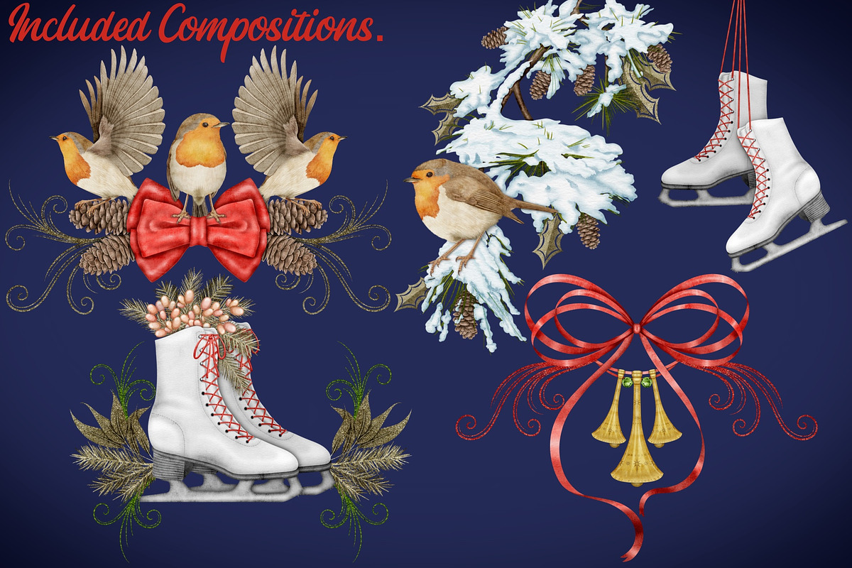 Christmas Robins watercolors, a Seasonal Illustration by Happy Sloth Graphics (Photo 11 of 19)