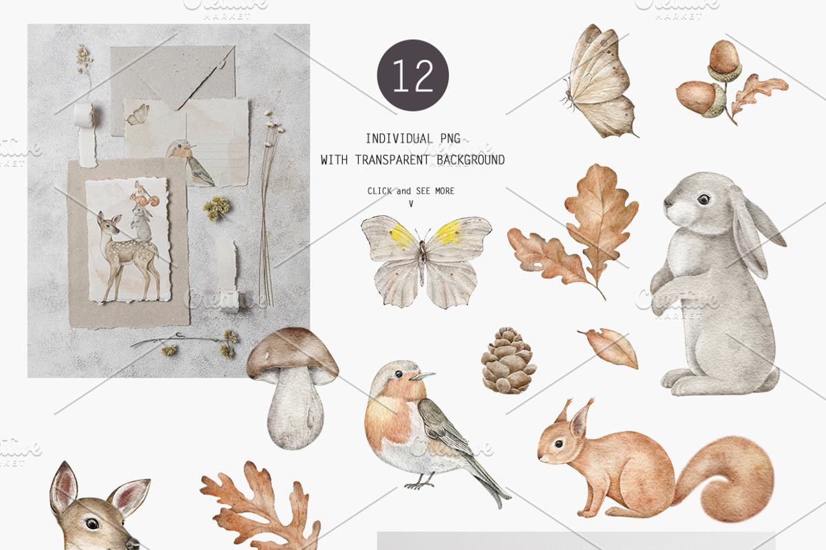 Woodland animal clipart Autumn mood, an Animal Illustration by Daryartsy (Photo 3 of 7)