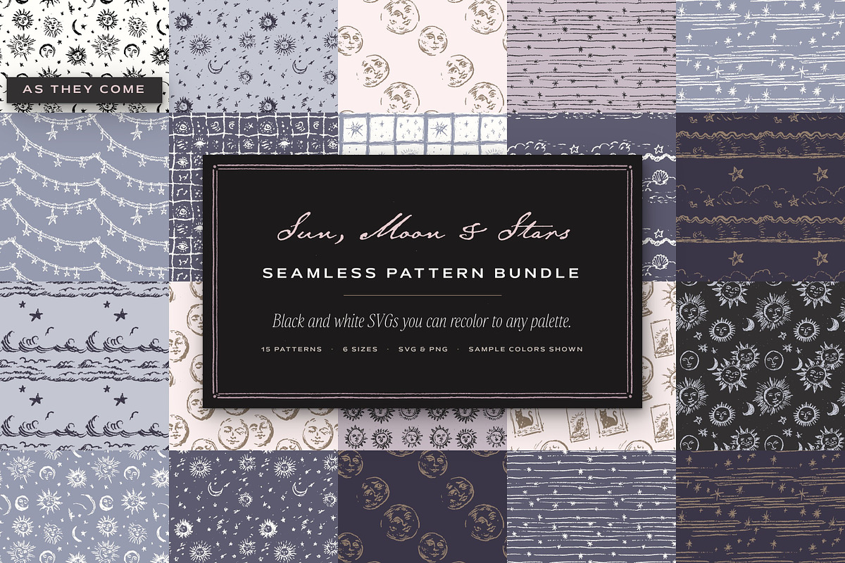 Sun, Moon & Stars Seamless Patterns, a Pattern Graphic by The October Creative (Photo 1 of 12)