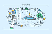 Car sharing line art banner, a Transportation Illustration by Good Studio (Thumbnail 2 of 4)