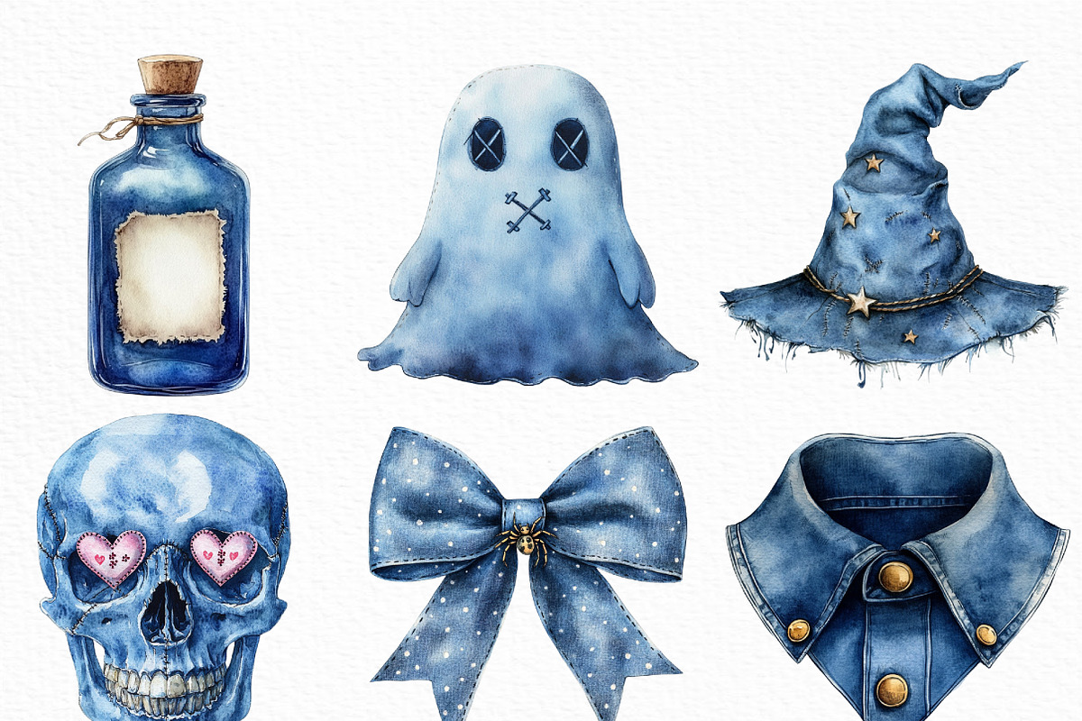 Vintage Denim Halloween Clipart, an Illustration by Craft Nest (Photo 4 of 6)