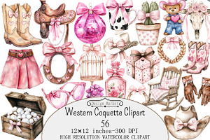 Watercolor Western Coquette Clipart, a Seasonal Illustration by Design Market
