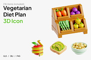 Vegetarian Diet Plan 3D Icon Set, a Food & Drink 3D Model by Eklip Studio (Thumbnail 1 of 3)