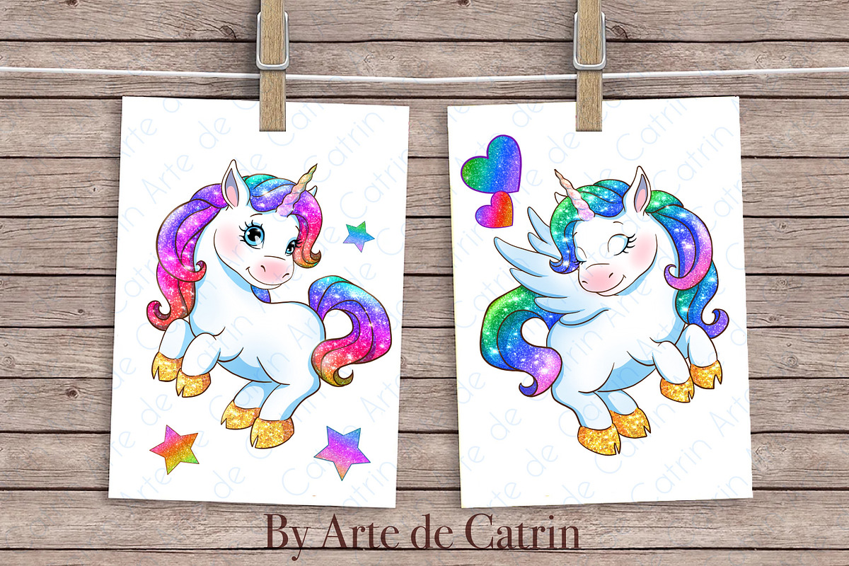 Sparkling Rainbow Unicorns Clipart, an Animal Illustration by ArtedeCatrin (Photo 6 of 6)
