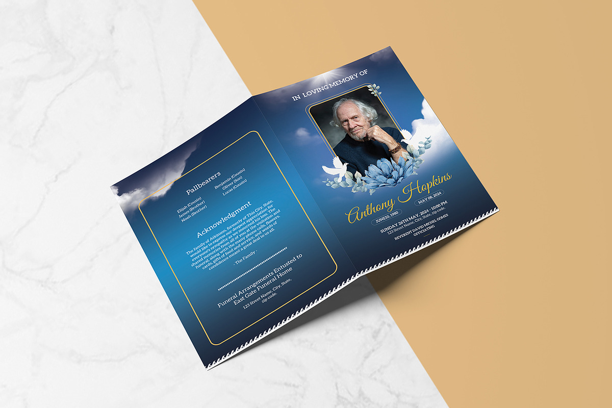 Blue Sky Funeral Program Template, a Brochure Template by Template Shop (Photo 3 of 5)