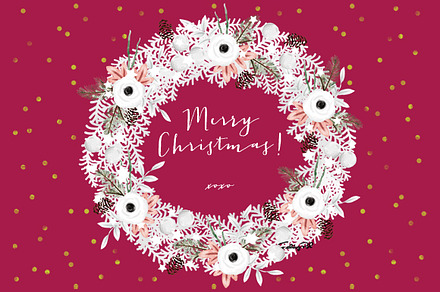 Watercolor White Christmas Wreath