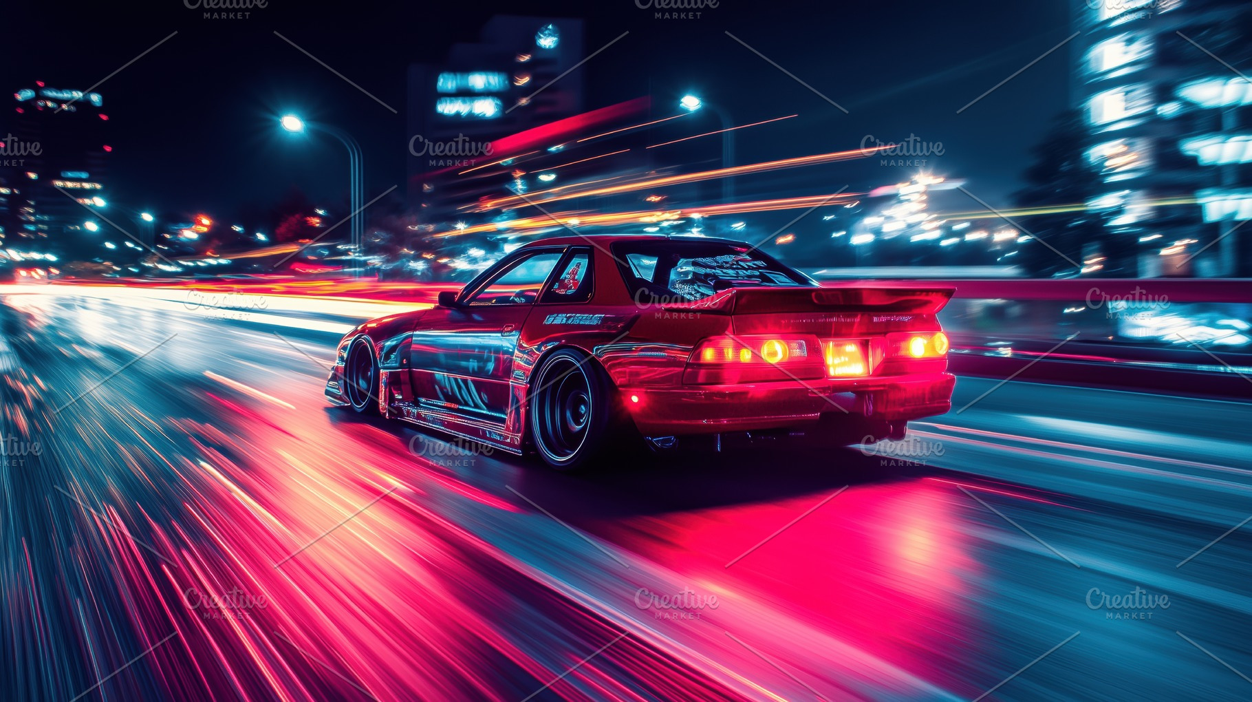 A car on a highway with blurred headlights and taillights, long exposure photog, an Industrial Photo by Textures & Backgrounds