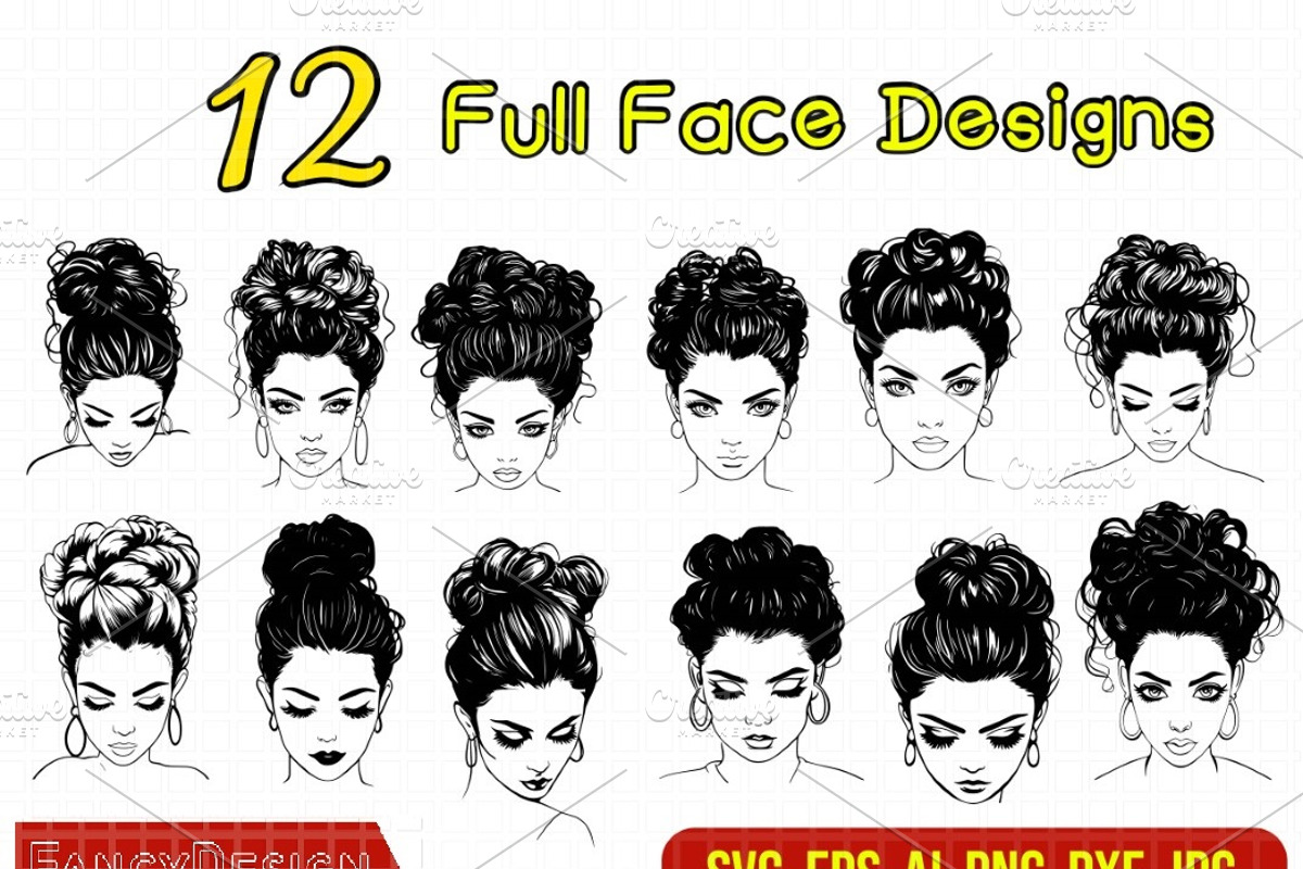 Messy Bun Svg Bundle, Woman Face, a Person Illustration by FancyDesignStudio (Photo 2 of 8)