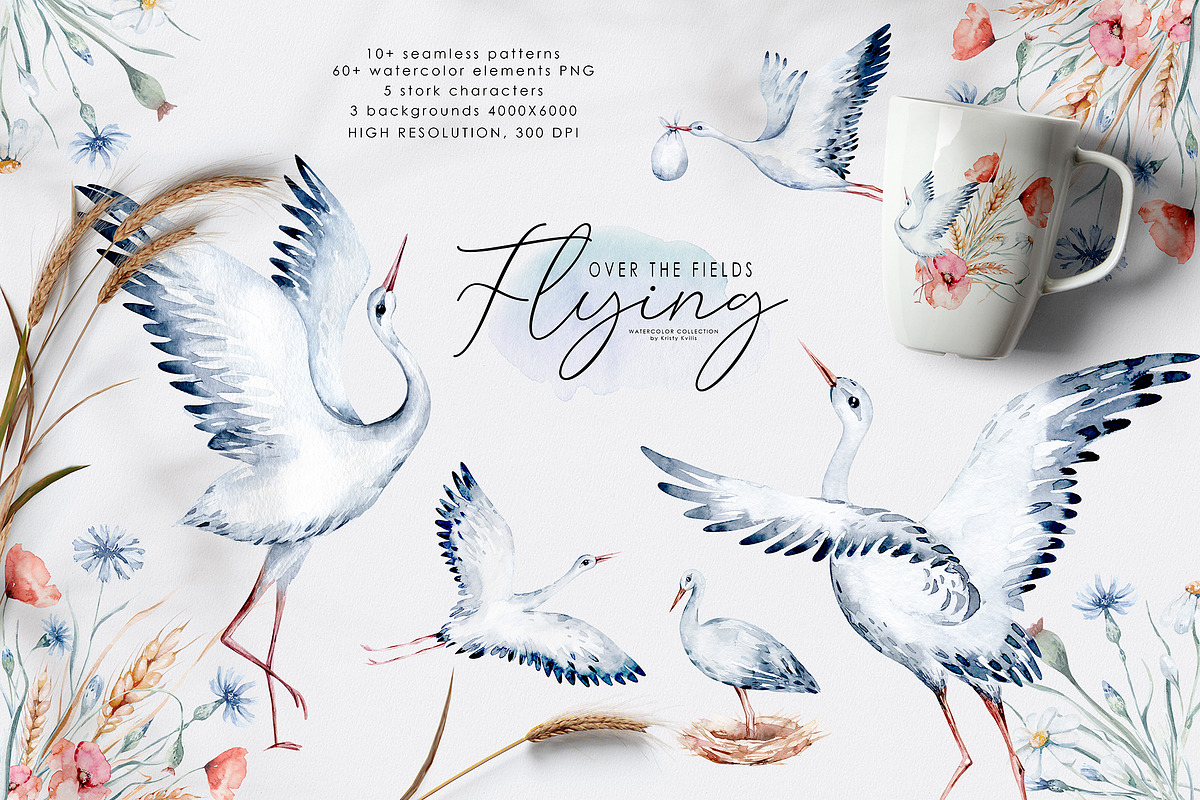 Storks and wild flowers collection, an Animal Illustration by Peace ART (Photo 2 of 15)