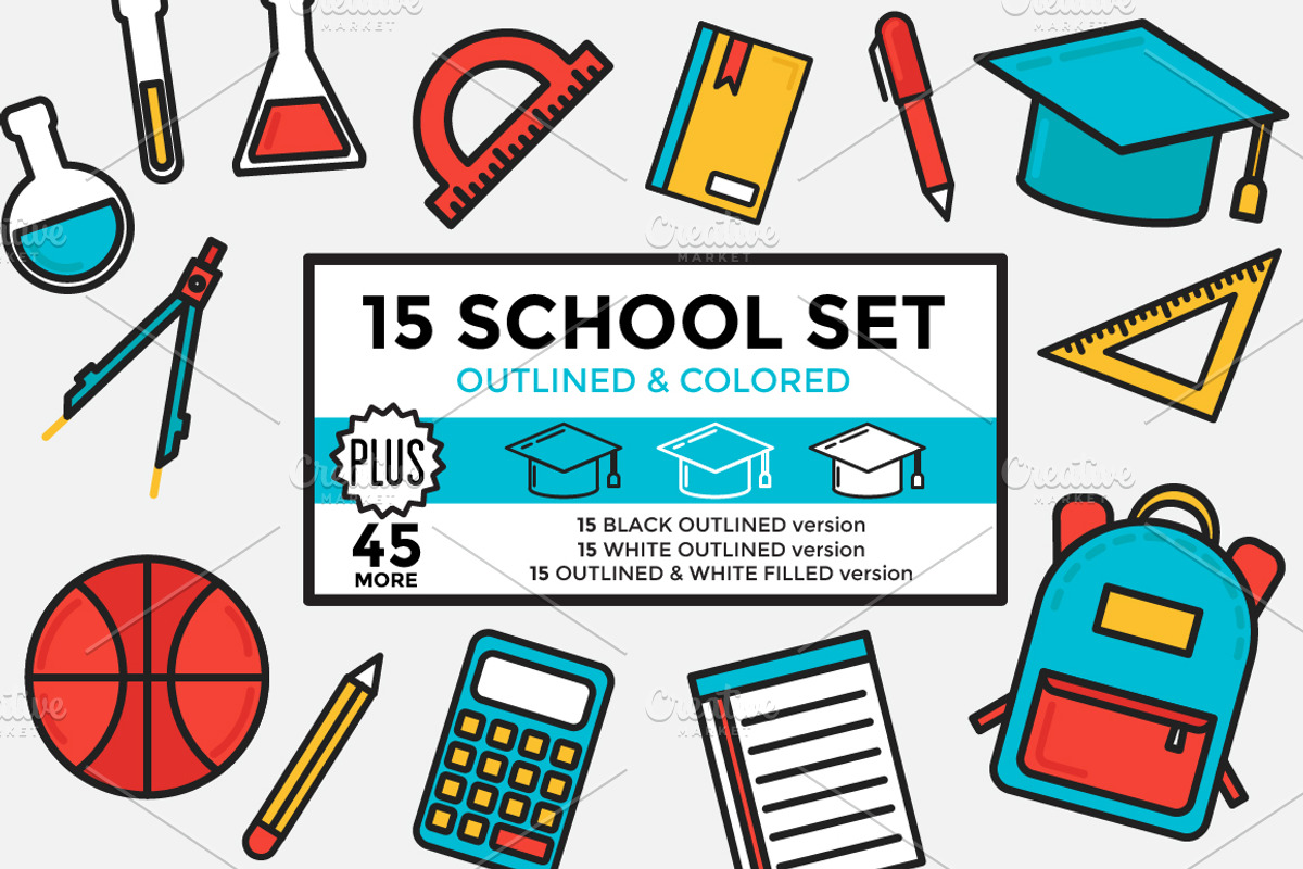School Set Outlined & Colored, an Outline Icon by DeniseUytiepo (Photo 1 of 5)