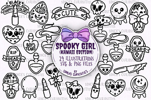 Kawaii Spooky Girl Lineart - 24 png