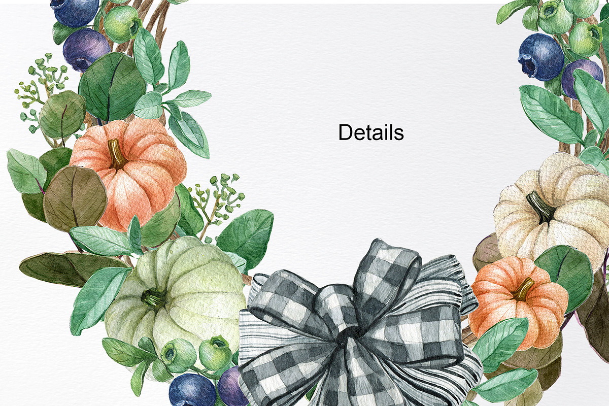 Watercolor Pumpkin wreath clipart, an Illustration by yana.fefelova (Photo 3 of 5)
