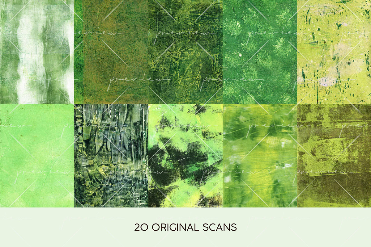 40 Green Textures, Gelli Scans
