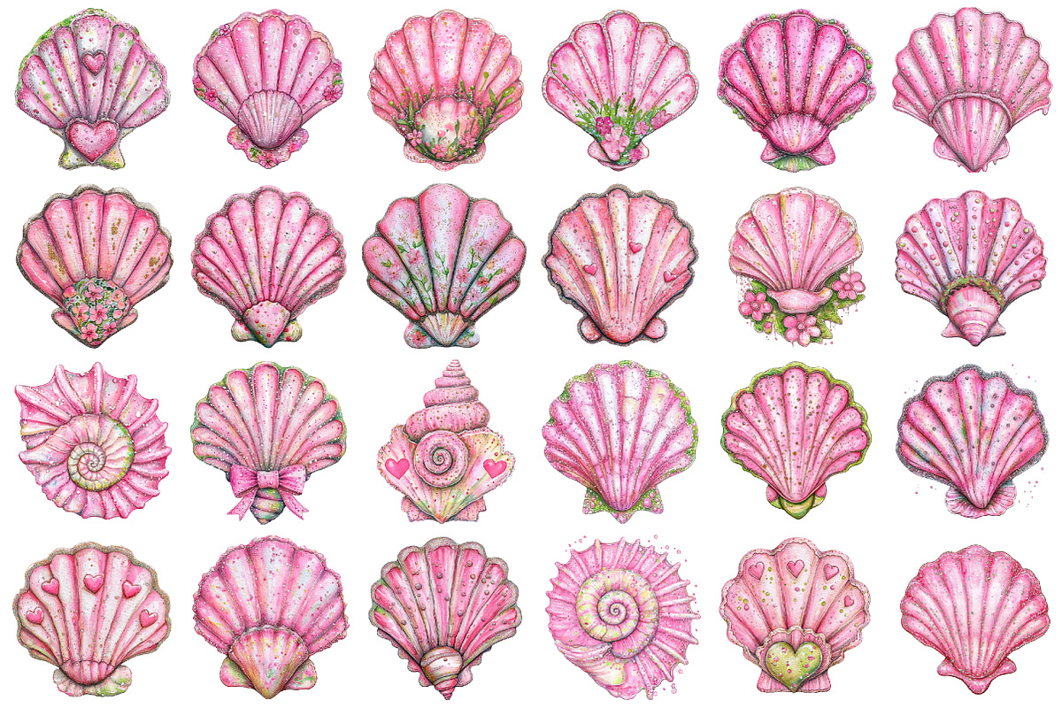 Pink Girly Summer Seashell Clipart, an Illustration by designcity5 (Photo 2 of 5)