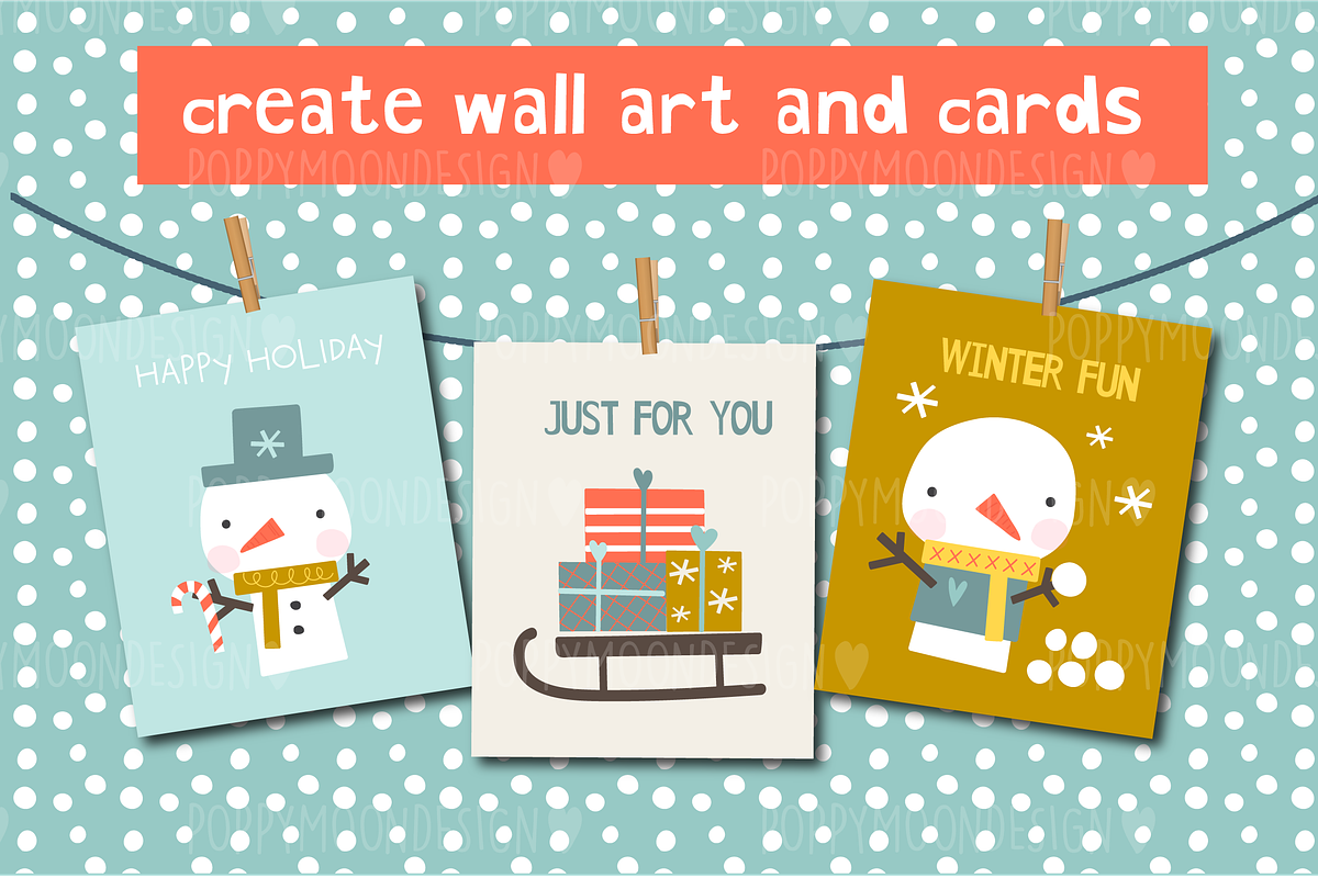 Frosty, snowmen clipart & paper set, a Seasonal Illustration by Poppymoondesign (Photo 3 of 6)