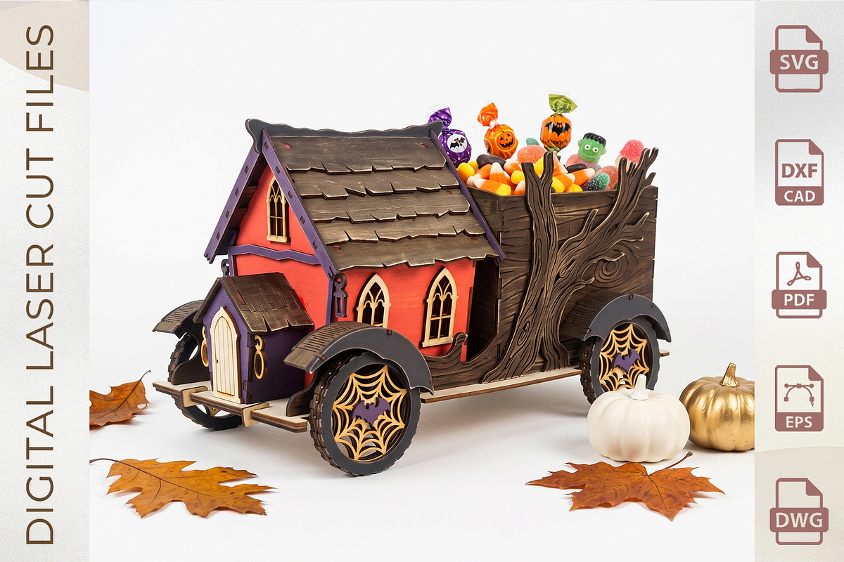 Haunted House Candy Truck Laser Cut, an Object Graphic by WoodoraCut (Photo 3 of 8)