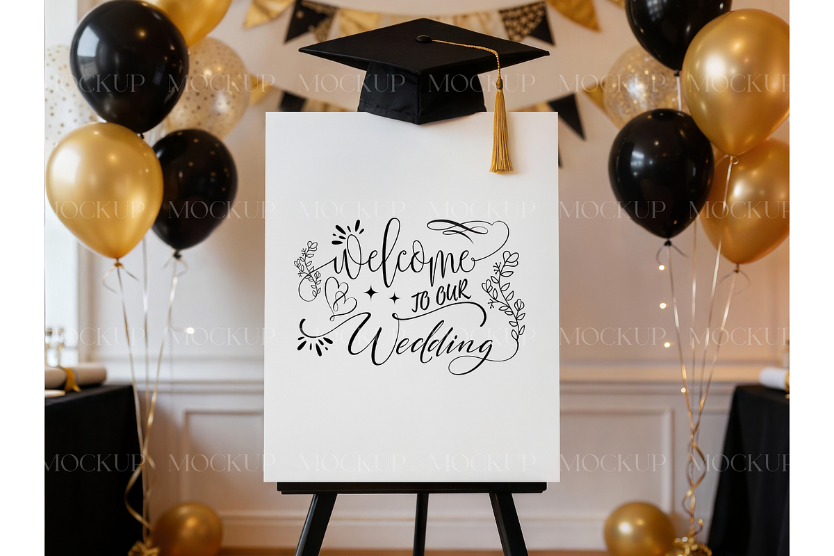 Grad Cap on Easel 16x20 Sign Mockup, a Product Mockup by MockupWizard