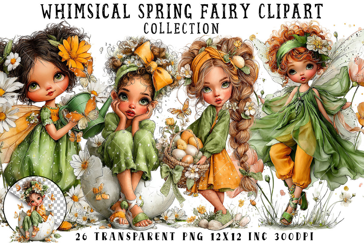 Whimsical Spring Fairy Clipart, an Illustration by OK Design (Photo 1 of 6)