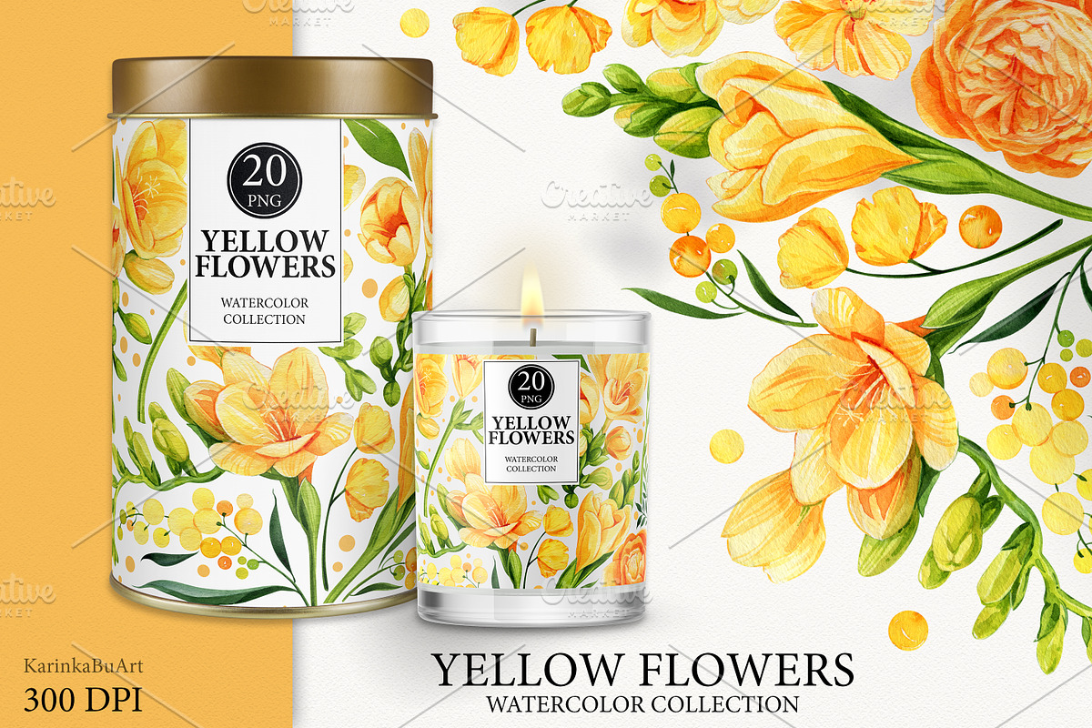 Watercolor Yellow flowers wildflower, an Object Graphic by KarinkaBU (Photo 3 of 7)