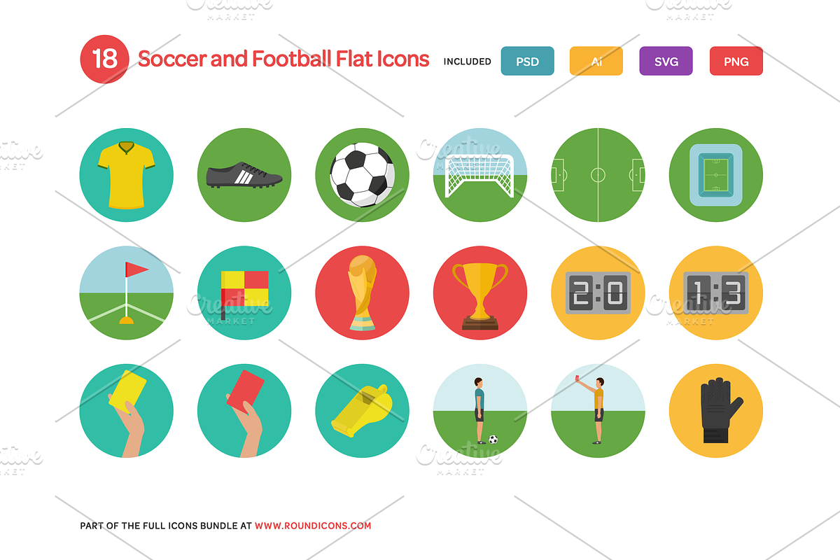 Soccer and Football Flat Icons Set preview 2