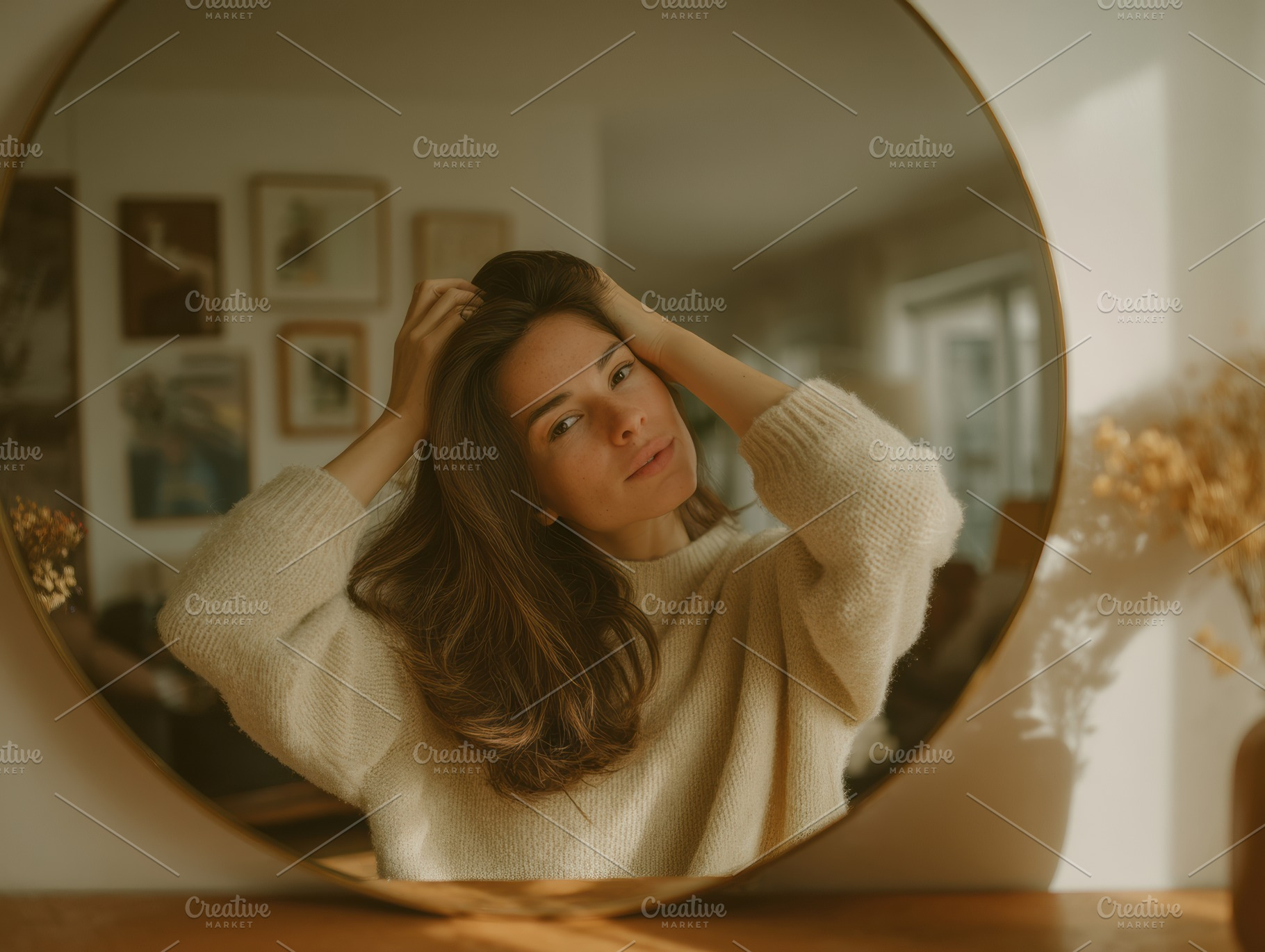 Woman brushing hair, a Person Photo by Virgo Studio
