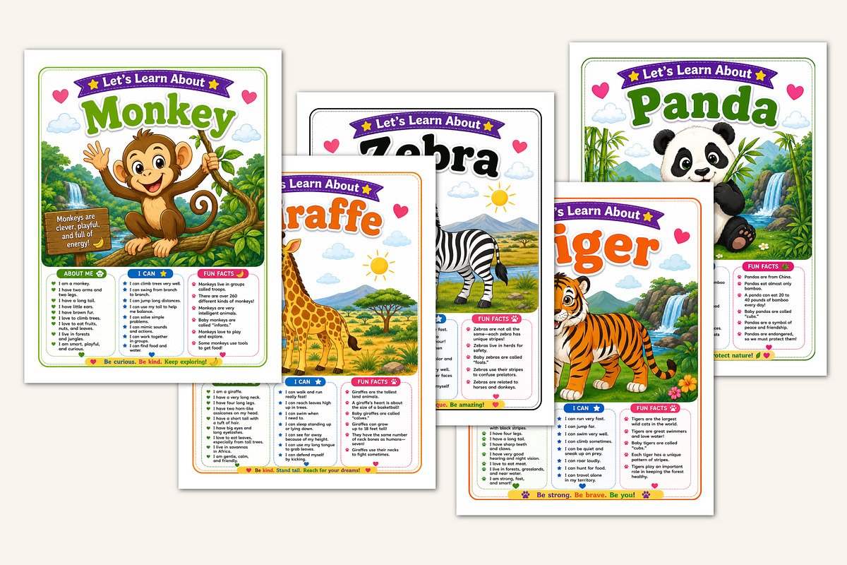 Animal Flash Cards, a Stationery Template by Designmela01 (Photo 3 of 5)