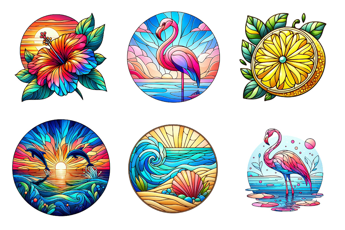 Round Stained Glass Summer Clipart, an Illustration by DreamArtGraphic (Photo 3 of 4)