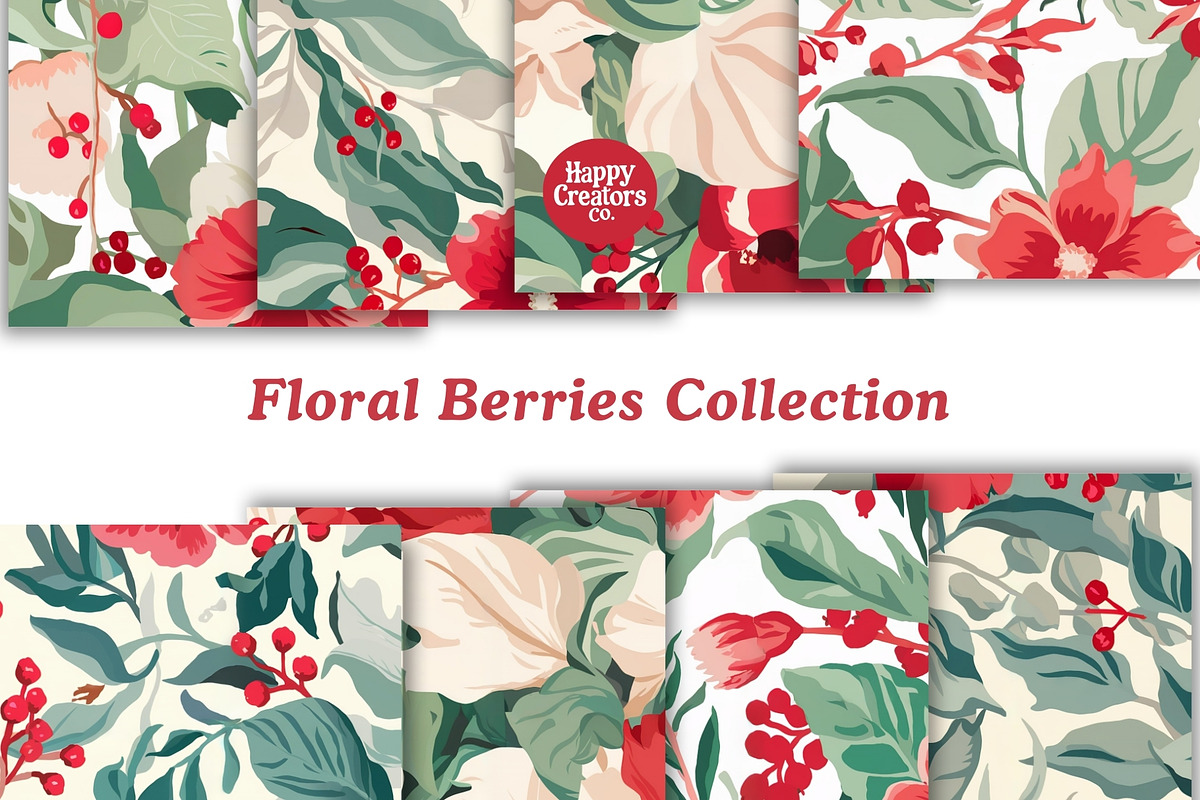 Floral Berries Digital Paper Pack, a Pattern Graphic by Happy Creators Co. (Photo 6 of 8)