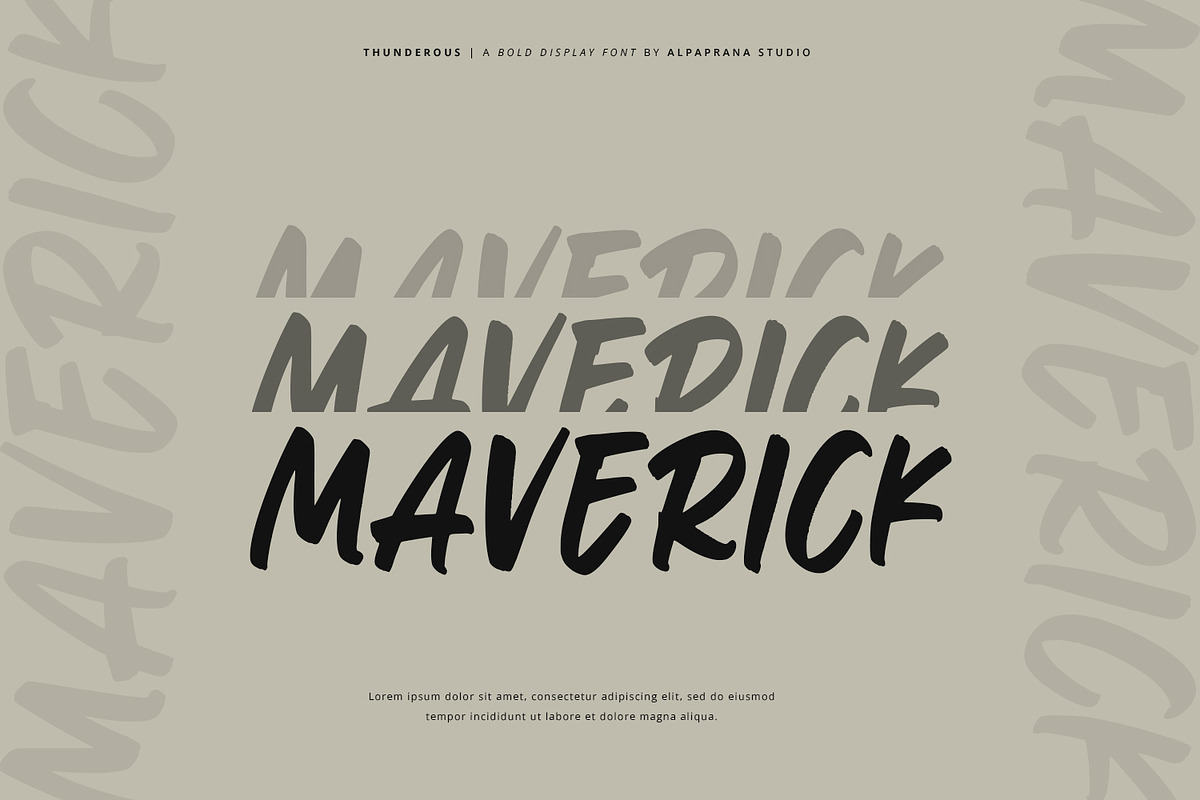 Thunderous - Bold Display Font, a Script Font by Alpaprana (Photo 6 of 12)