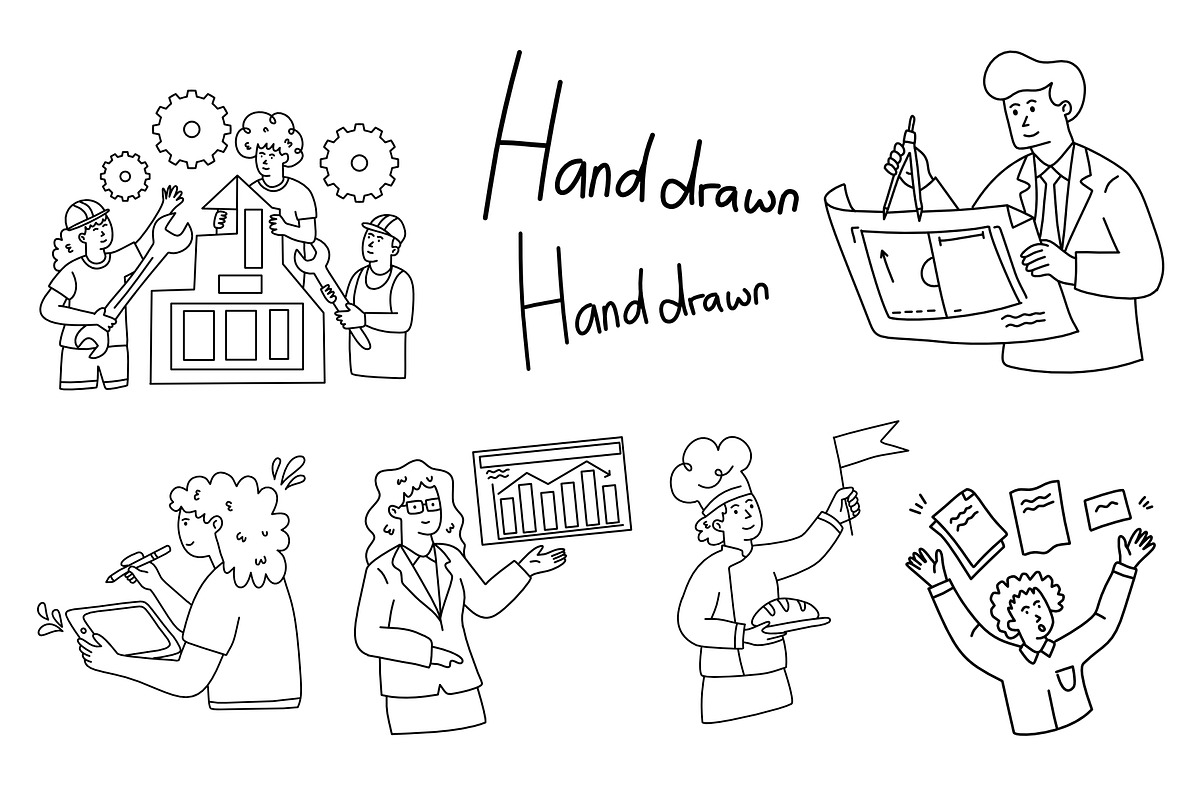 work people hand drawn set, a Person Illustration by foxndeer (Photo 3 of 4)