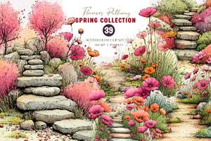 Spring Flowers Pathway Clipart, an Illustration by CreationArt