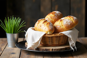 Fresh Baked Bread Loaves in a Basket, a Food & Drink Photo by Stock Shape