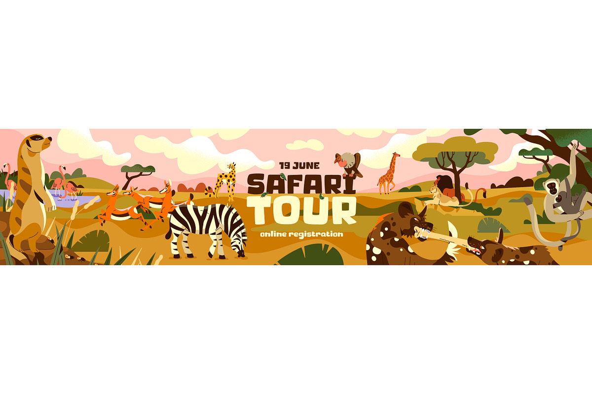 Safari tour in Africa banner, poster, an Animal Illustration by PaperTrident (Photo 3 of 5)