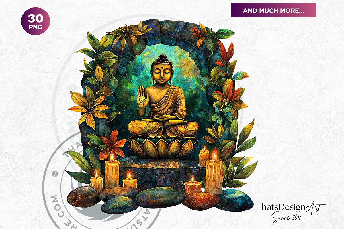 Vibrant Buddha Clipart Set, a Decorative Illustration by ThatsDesignArt (Photo 9 of 10)