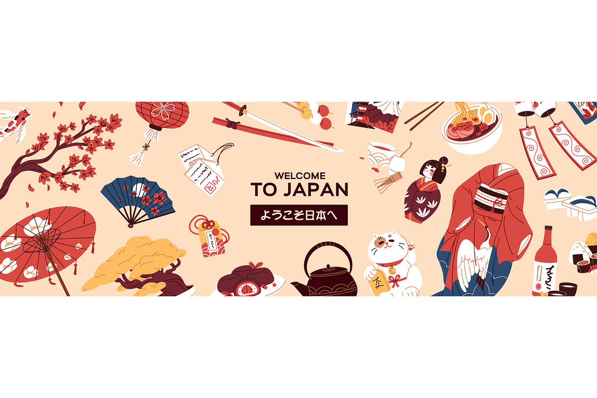 Japan culture items set, backgrounds, an Object Illustration by PaperTrident (Photo 3 of 5)