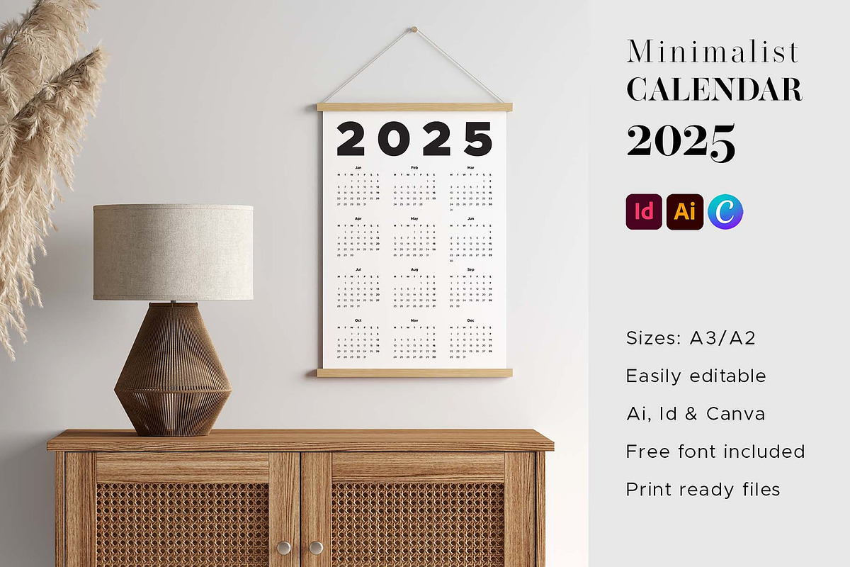 Minimalist Wall Calendar for 2025, a Templates & Theme by MMS Design Studio (Photo 1 of 5)