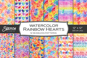 Watercolor Rainbow Hearts