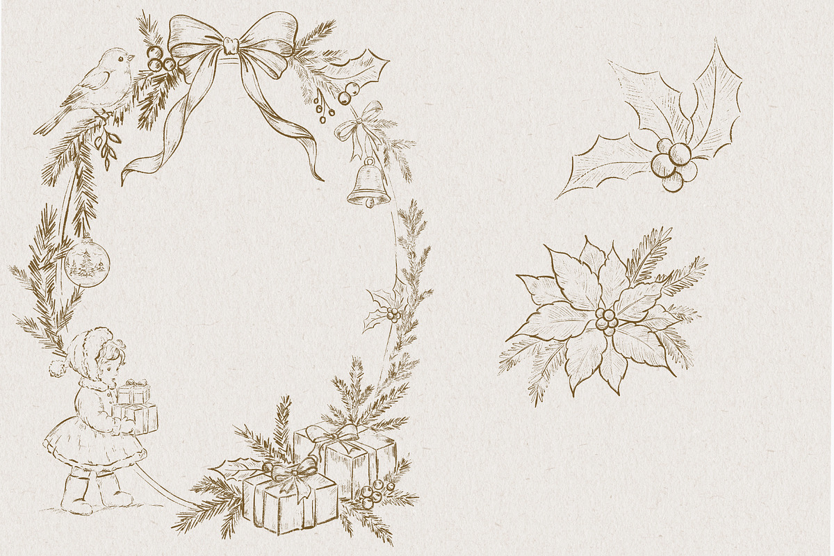 Victorian Line Art Christmas Set, a Decorative Illustration by AlenaVlasko stock Market (Photo 11 of 13)