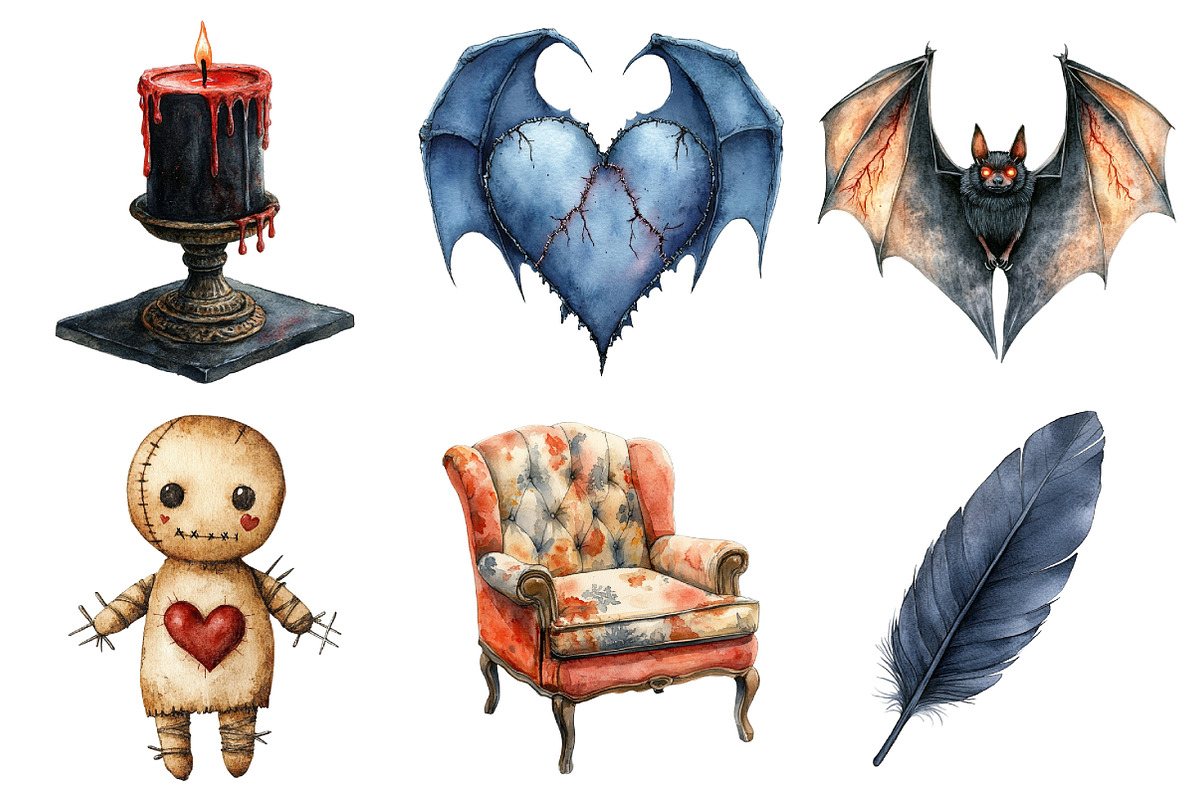 Watercolor Creepy Gothic Halloween, an Illustration by Daily.Designs (Photo 3 of 5)
