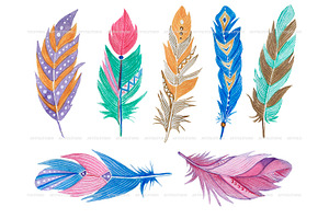 Watercolor Colorful Feathers Clipart