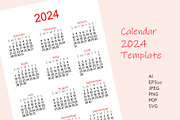 Calendar 2024 template, a Stationery Template by Contes_de_fée (Thumbnail 1 of 7)