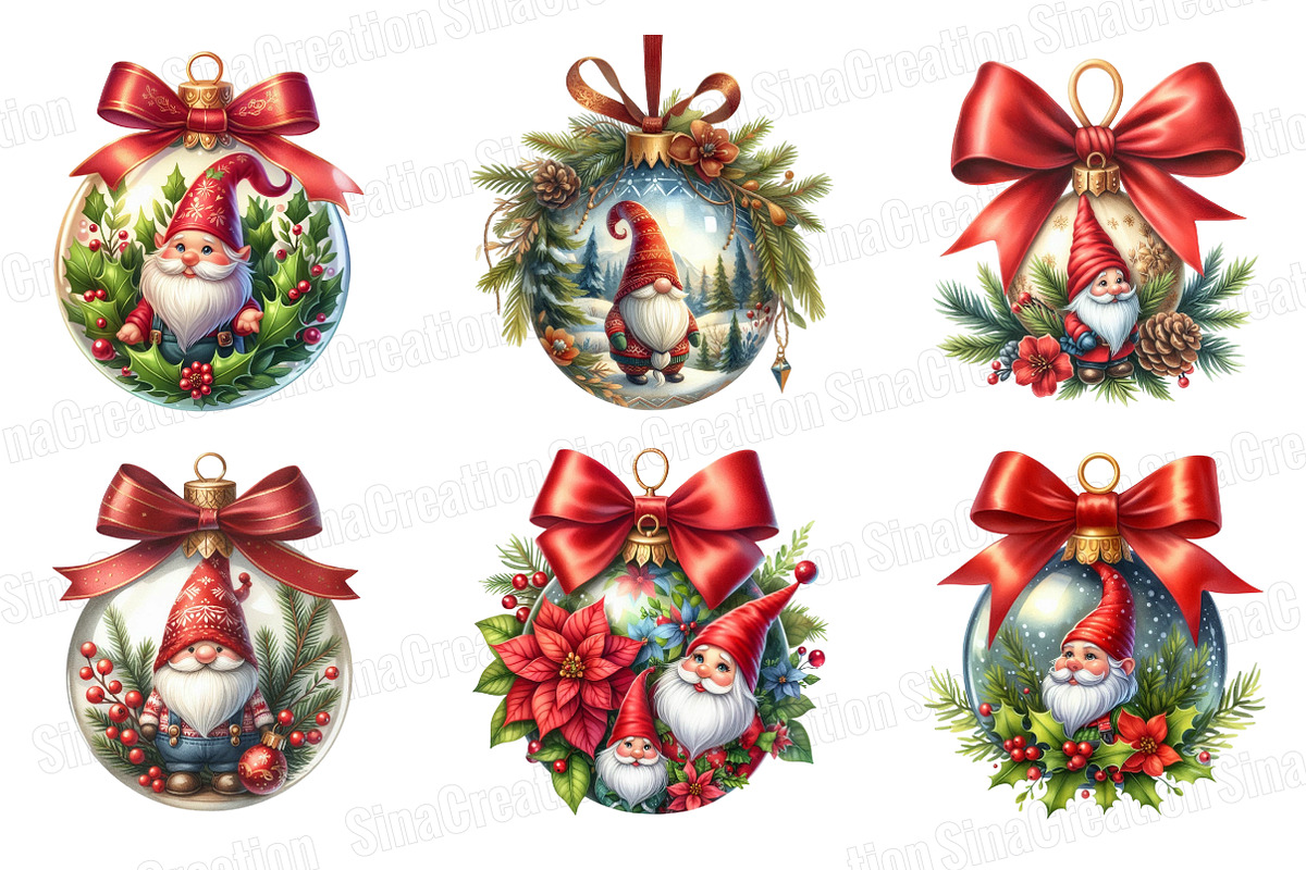 Gnome Christmas Ornamen Clipart PNG, an Illustration by SinaCreation (Photo 3 of 7)