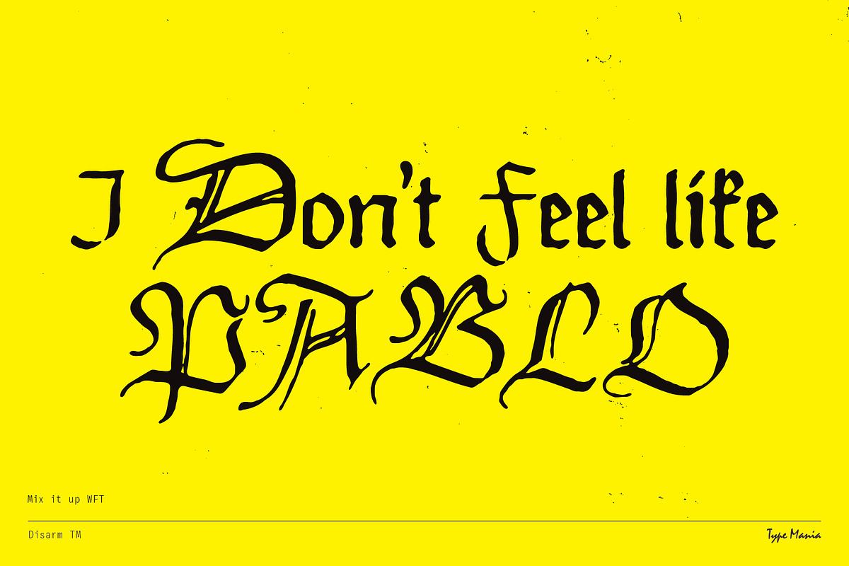 Disarm TM – Distressed Fraktur, a Blackletter Font by Type Mania (Photo 4 of 10)