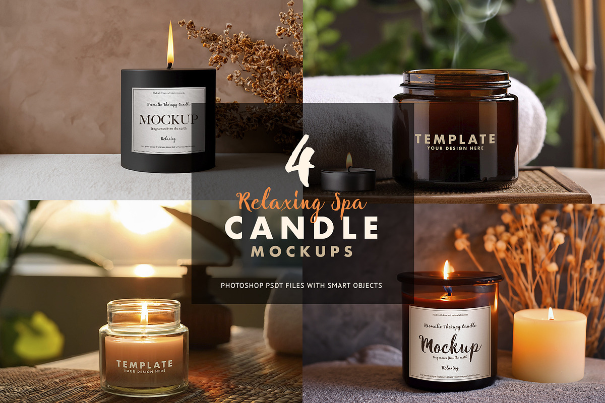 Relaxing Spa Candle Mockups, a Packaging Mockup by BMACHINA Labs. (Photo 1 of 4)