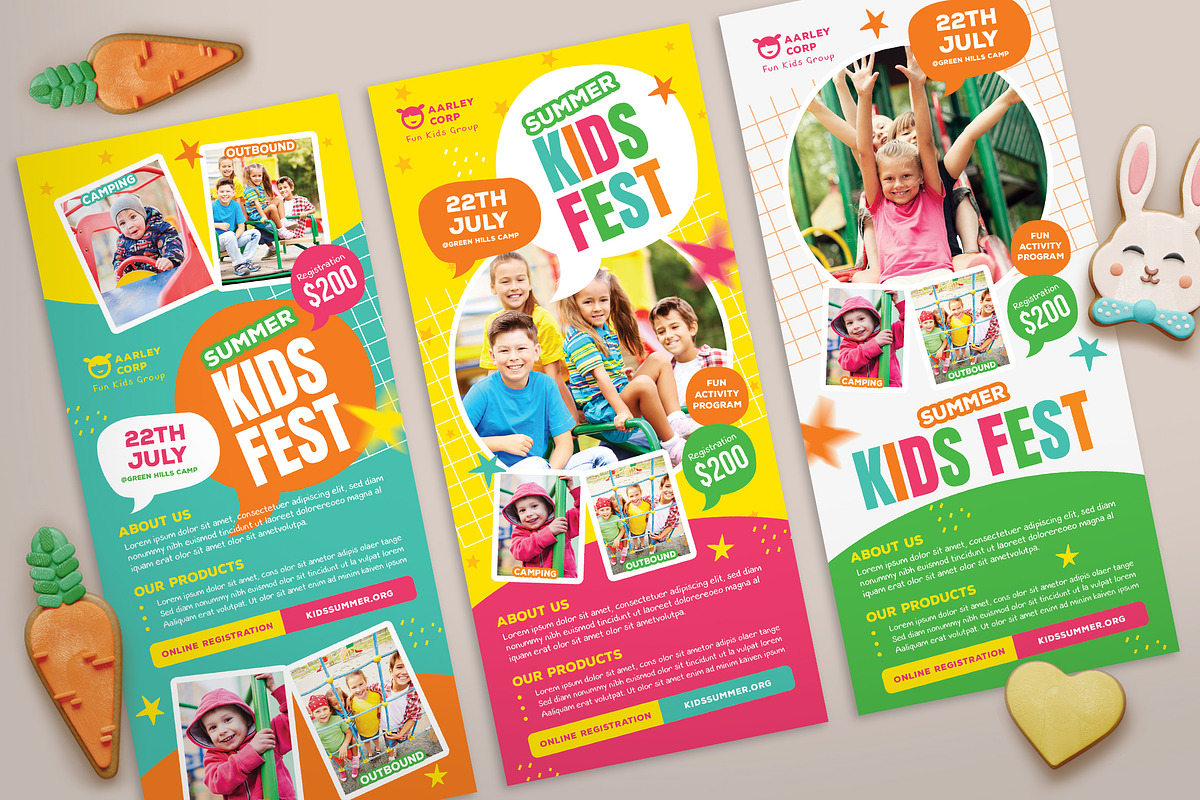 Kids Summer Camp Rack Card, a Flyer Template by Aarley Kaiven