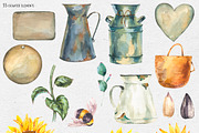 Sunflower rustic watercolor flowers, an Illustration by Depiano (Thumbnail 3 of 10)