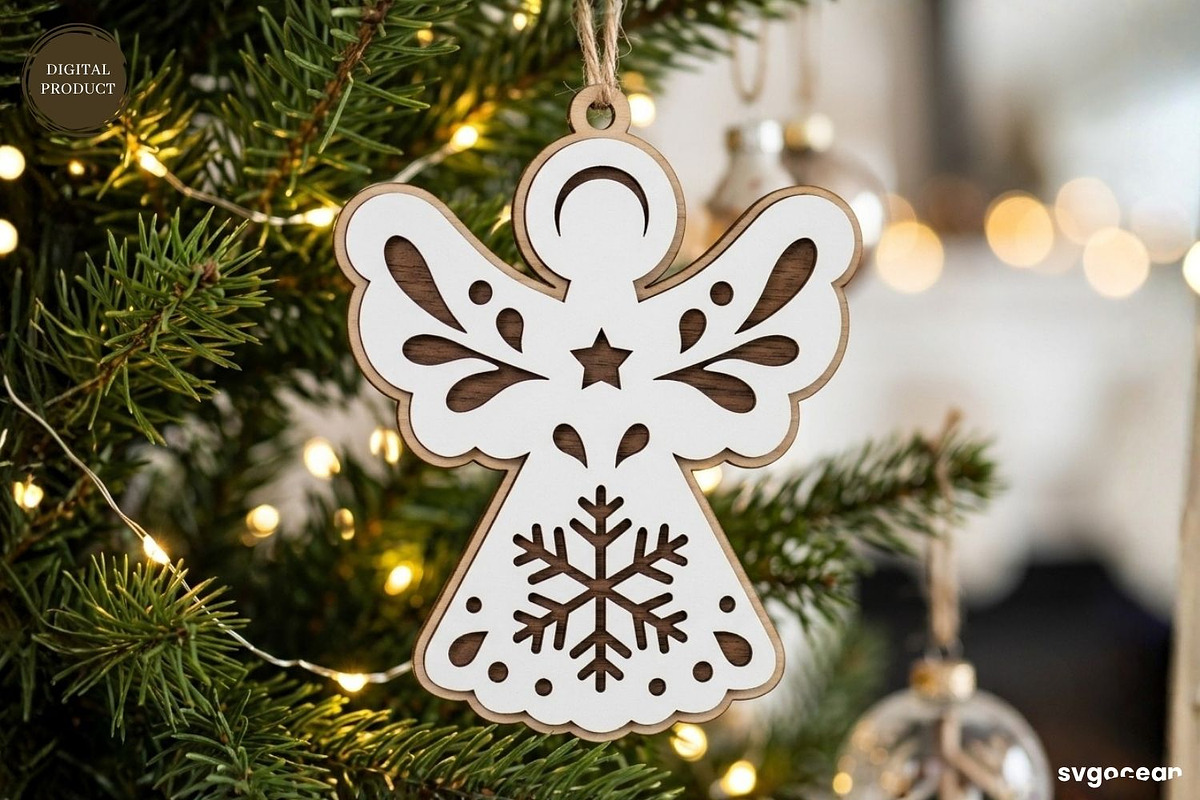 Nativity Angel Ornament SVG Bundle, a Decorative Illustration by svgocean (Photo 2 of 7)