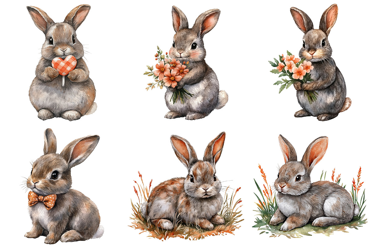 Watercolor Rabbits Clipart, an Illustration by Craft Nest (Photo 4 of 9)