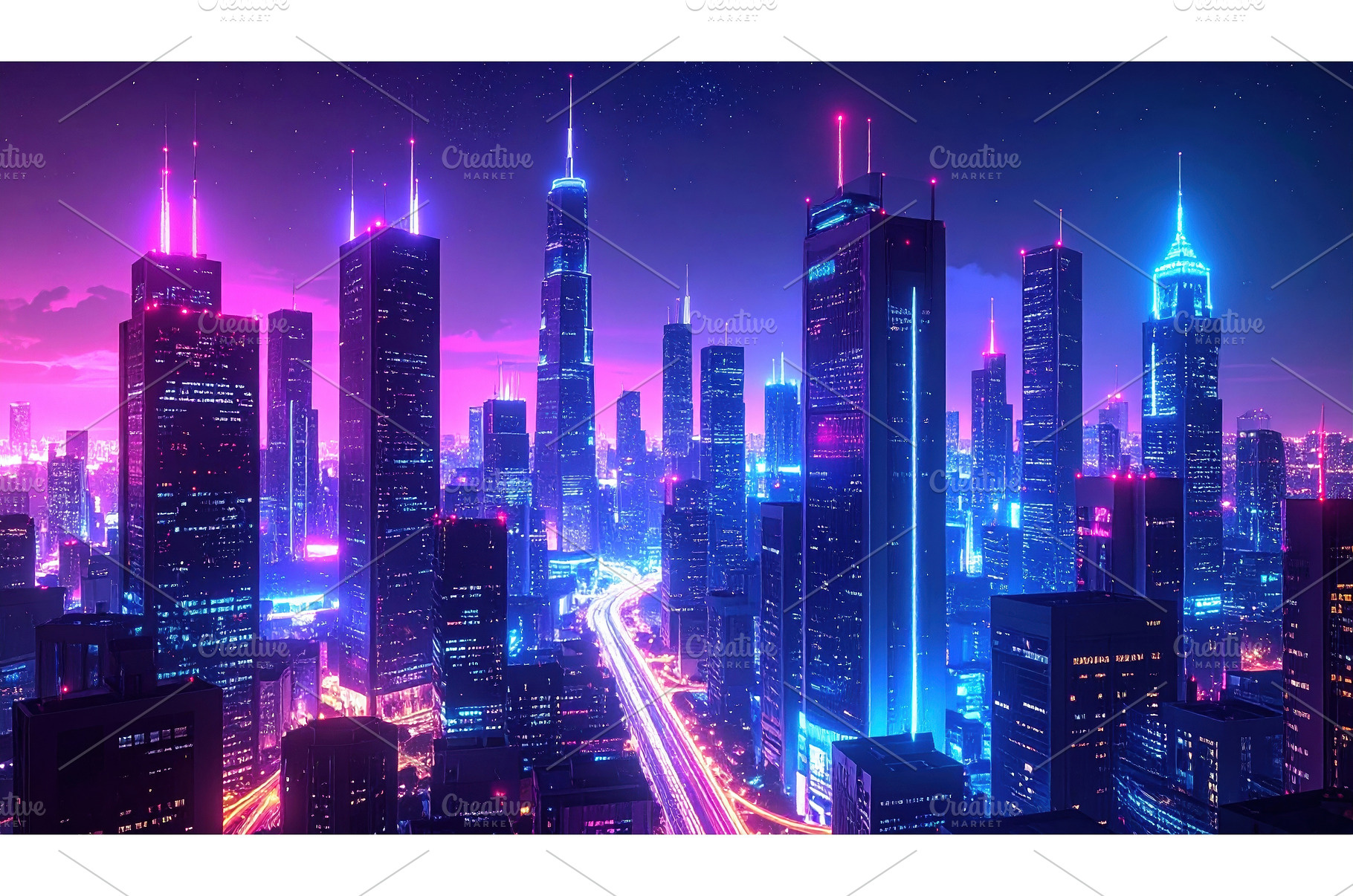 A glowing futuristic skyline, an Architecture Photo by Igor Tichonow